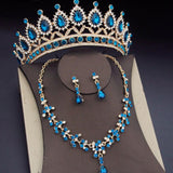 Royal Crown Blue Jewelry Sets for Women Earrings Necklace Wedding