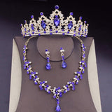 Blue Royal Crown Jewelry Set for Women Earrings Necklace Wedding Jewelry