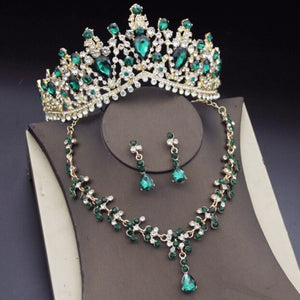 Royal Crown Blue Jewelry Sets for Women Earrings Necklace Wedding