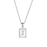 SQUARE NATURAL SHELL INITIAL LETTERS PENDANT CHAIN NECKLACE 18K GOLDEN JEWELRY