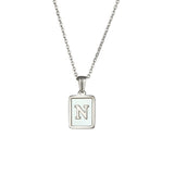 Square Natural Shell Initial Letters Pendant Chain Necklace 18K Golden Jewelry