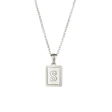 Square Natural Shell Initial Letters Pendant Chain Necklace 18K Golden Jewelry