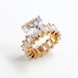 Unique White Paved Zircon Engagement Ring Gold Party Wedding Jewelry
