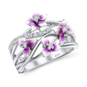Stackable Purple Flower Ring 925 Sterling Zircon for Women Jewelry