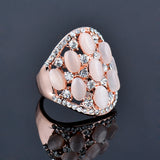 Vintage Hollow Multicolor Opal Ring Women Rose Gold Wedding Jewelry