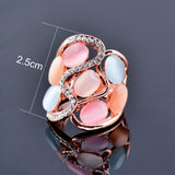 VINTAGE HOLLOW MULTICOLOR OPAL RING WOMEN ROSE GOLD WEDDING JEWELRY