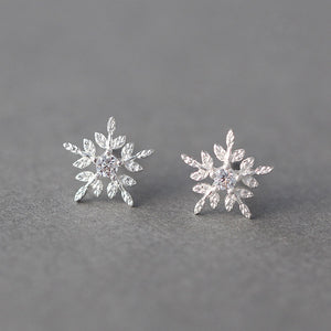 Luxury Crystal Snow Stud Earrings For Women 925 Silver Jewelry