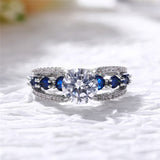 Blue Round Zircon Ring Wedding Women Engagement Jewelry