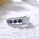 Blue/White Round Zircon Wedding Ring Women Trendy Jewelry