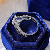 Blue Round Zircon Ring Wedding Women Engagement Jewelry