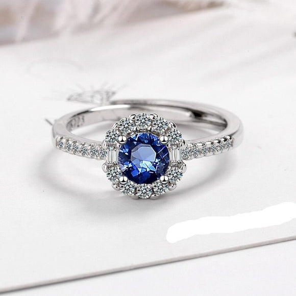 Blue Sapphire Engagement Ring Wedding Women Jewelry