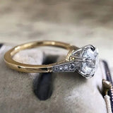 Two Tone Round Zircon Ring for Women Wedding Engagement Ring Jewelry