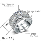 Princess Cut 3PC Engagement Ring Zircon Halo Jewelry for Women