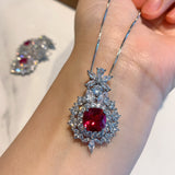 Ruby Gemstone Jewelry Sets for Women Earrings Pendant Necklace