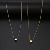 Square Cube Pendant Chain Necklace Stainless Steel Choker For Women Jewelry