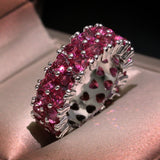 Full Pink Heart Zircon Ring Silver For Women Engagement Jewelry