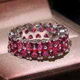 Full Pink Heart Zircon Ring Silver For Women Engagement Jewelry