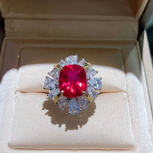 Ruby Gemstone Lab Diamond Engagement Ring for Women Fine Jewelry