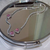 Trendy Pink Zircon Heart Necklace For Women Chain Wedding Jewelry