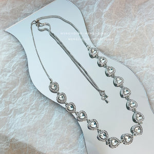 Trendy Pink Zircon Heart Necklace For Women Chain Wedding Jewelry