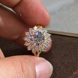 White Flower Zircon Gemstone Ring Engagement Gold For Women Jewelry