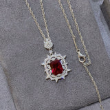 Natural Ruby 2 Carat Diamond Pendant Necklace Square Women Fine Jewelry