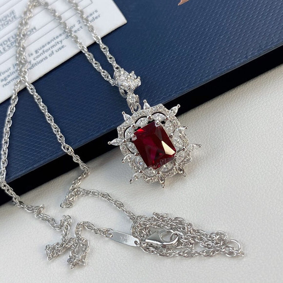 Natural Ruby 2 Carat Diamond Pendant Necklace Square Women Fine Jewelry