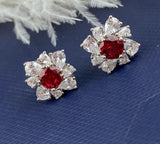 Natural Ruby Stud Earrings Women's Diamond Wedding Jewelry