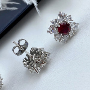 Natural Ruby Stud Earrings Women's Diamond Wedding Jewelry