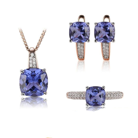 Tanzanite Gemstone Engagement Jewelry Set For Women Fine Jewelry