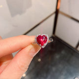 Heart Ruby Gemstone Jewelry Set Women Pendant Necklace Earrings Ring