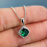 Green Square Emerald Pendant Necklac Chain For Women Wedding Necklace