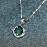 Green Square Emerald Pendant Necklac Chain For Women Wedding Necklace