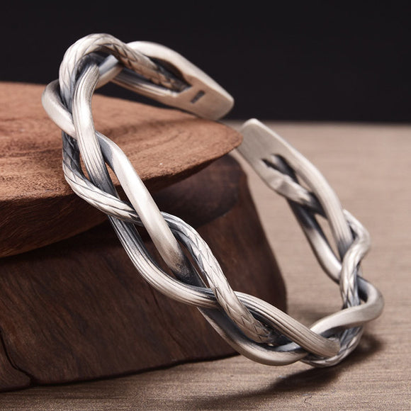 Retro Three-strand Twist Silver Bracelet Jewelry Adjustable Opening