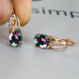Oval Zircon Gemstone Hoop Earrings Rose Gold For Women Engagement Jewelry
