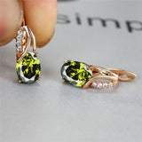 Oval Zircon Gemstone Hoop Earrings Rose Gold Engagement For Women Jewelry