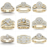 Luxury 14K Engagement Ring Set Zircon Yellow Gold for Women Jewelry