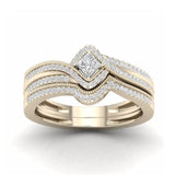 Luxury 14K Engagement Ring Set Zircon Yellow Gold for Women Jewelry