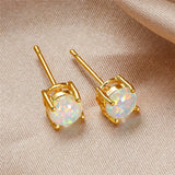Vintage Fire Opal Stud Earrings For Women 14K Yellow Gold Wedding JewelryVintage Fire Opal Stud Earrings For Women 14K Yellow Gold Wedding Jewelry