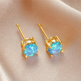 Vintage Fire Opal Stud Earrings For Women 14K Yellow Gold Wedding Jewelry