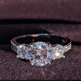 Unique Three Stone Silver Engagement Ring 925 Sterling Zircon Jewelry