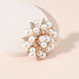 Big White Pearl Flower Ring WomenZircon Engagement Party Jewelry