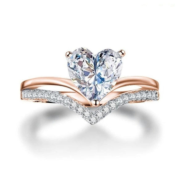 Luxury Heart Zircon Engagement Ring Set for Women Bridal Jewelry
