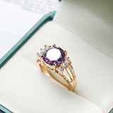 Round Purple Zircon Ring For Women 14K Yellow Gold jewelry