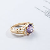 Round Purple Zircon Ring For Women 14K Yellow Gold jewelry