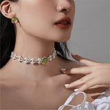 Pearl Green Opal Earrings Necklace For Women Wedding Jewelry Set