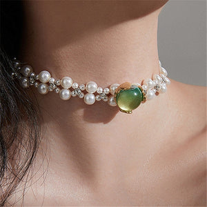 Pearl Green Opal Earrings Necklace For Women Wedding Jewelry Set