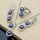 Black Pearl Jewelry Set for Women Bracelet Earrings Ring Necklace Wedding