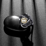 Luxury Hollowed Pearl Ring Women Bridal Wedding Jewelry