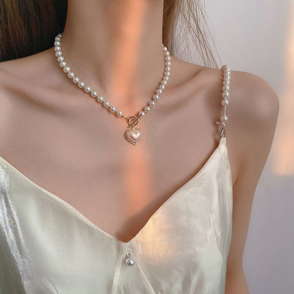 Freshwater Pearl Beads Pendent Necklace For Women Shell Heart Jewelry